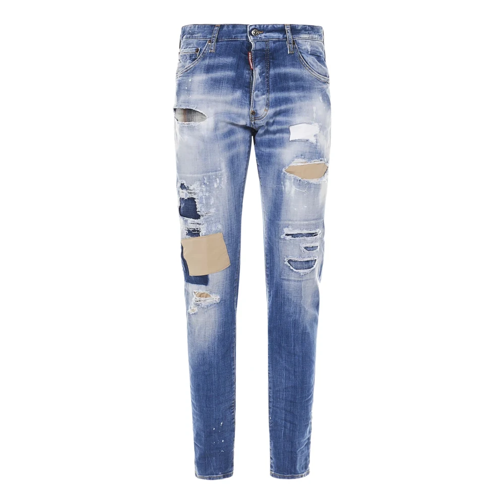 Dsquared2 Blue Slim Fit Jeans, Male, L, Slim-Fit Denim Jeans With Bleach-Effect Finish