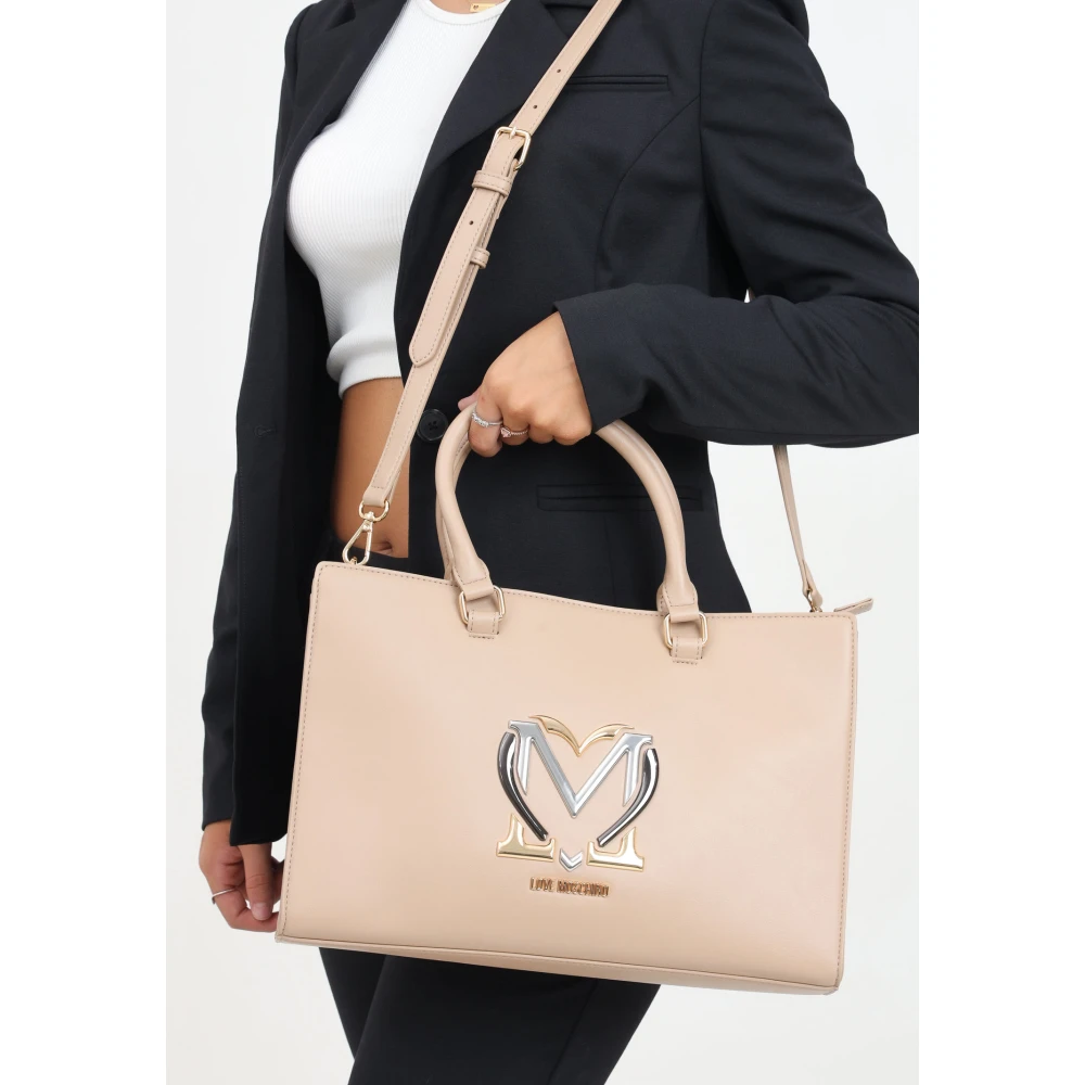 Love Moschino Beige Shopper Tas met Metalen Logo Beige Dames