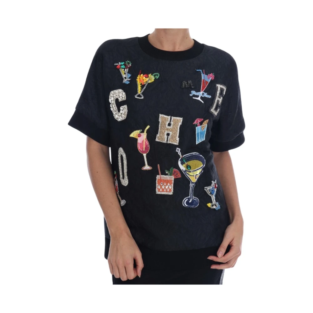 Dolce & Gabbana Black Brocade Crystal Cocktail Jumper - Female - T-Shirts - Black - Xs - Tops - Image 3