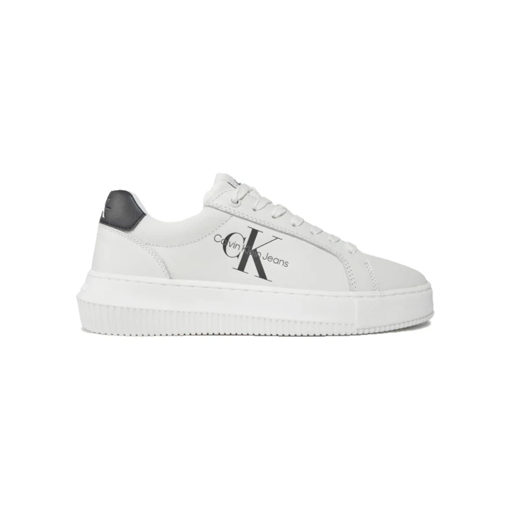 Calvin Klein Women's White Monochrome Leather Trainers - Sneakers - 5 Uk - Shoes
