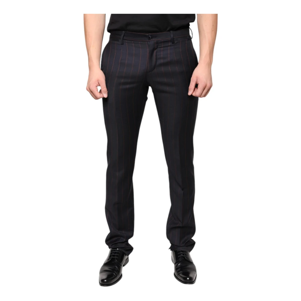 Dolce & Gabbana Zwarte Wol Skinny Jurk Broek Logo Black Heren