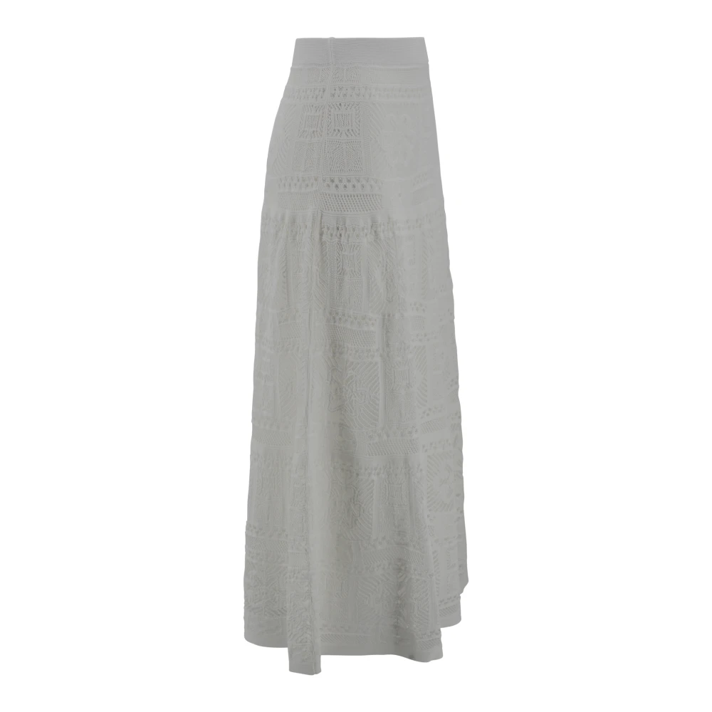 D.Exterior Patchwork Geborduurde Wijde Lange Rok White Dames