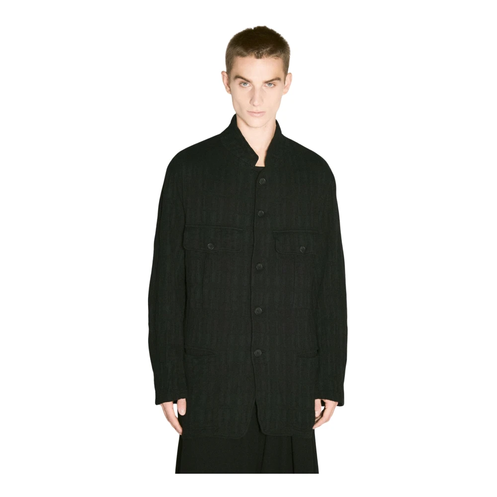 Yohji Yamamoto Gestructureerde Jas met Zakken Black Heren