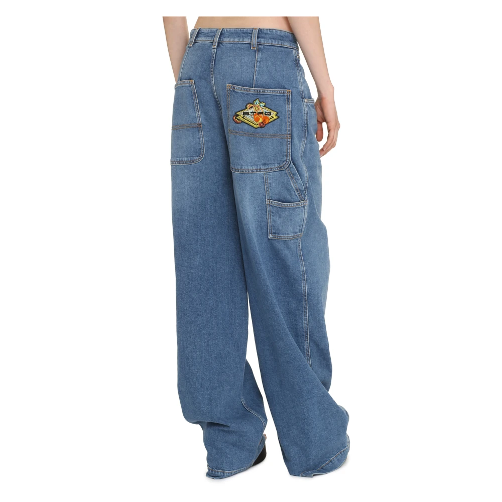 ETRO Wijde jeans met logo patch Blue Dames