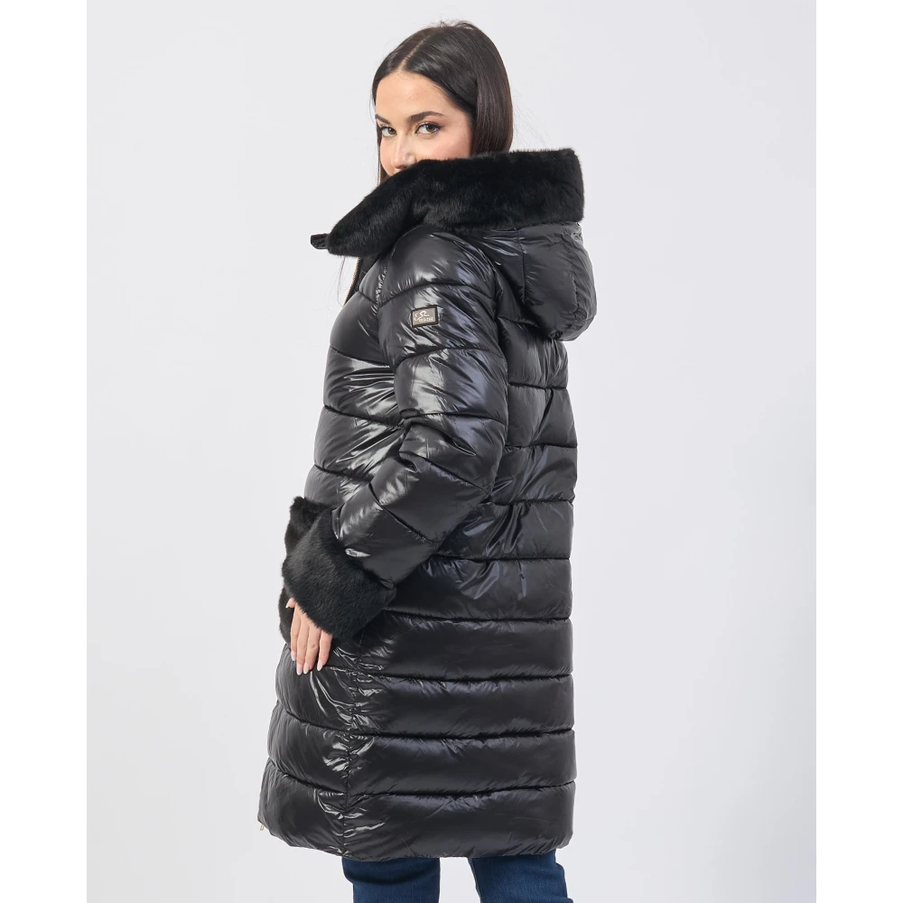 YES ZEE Zwarte Gewatteerde Hooded Lange Jas Black Dames