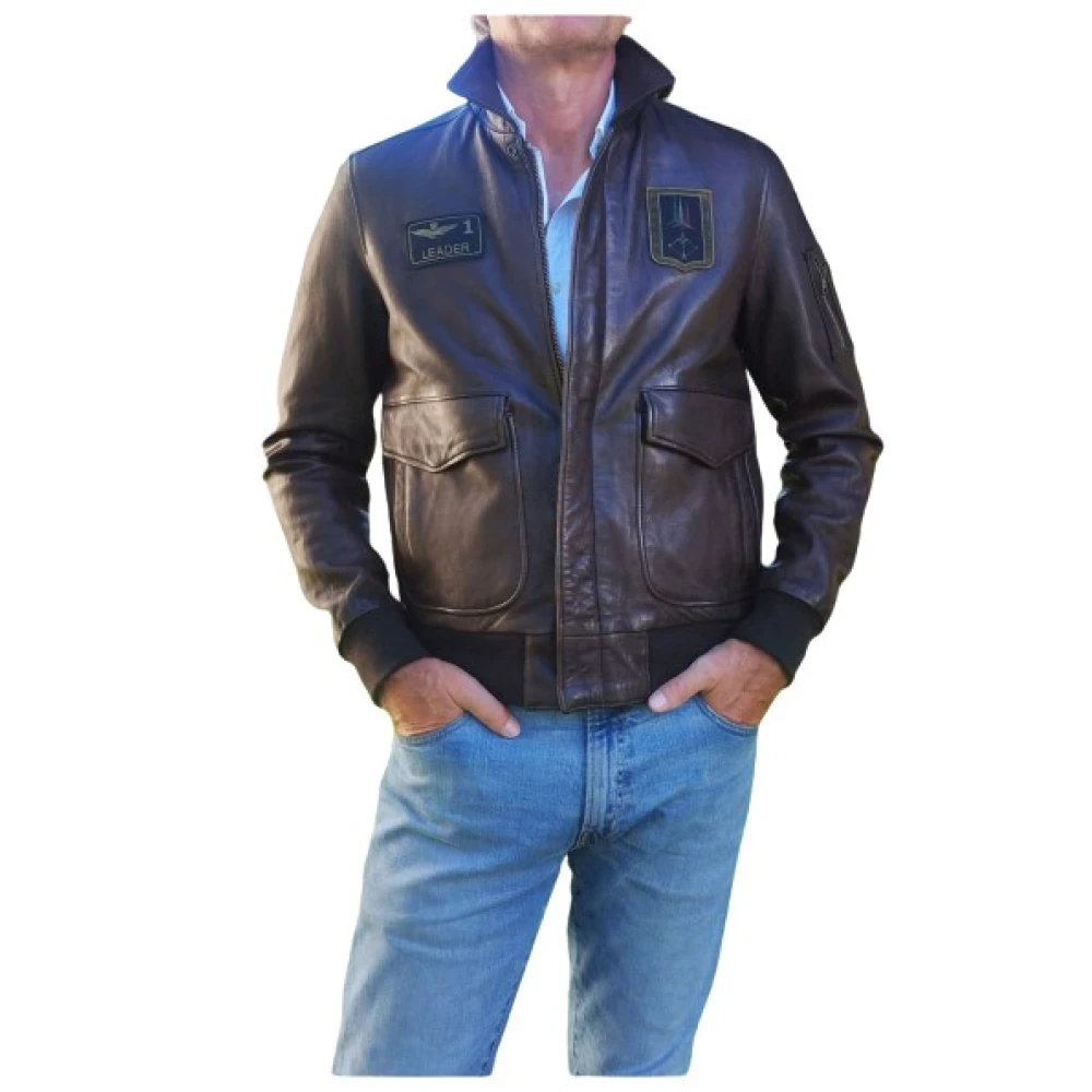 Blouson in Pelle con Patch Multipli, Aeronautica Militare, Uomo