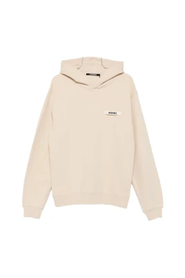 Beige Bomull Huvtröja med Logotyp