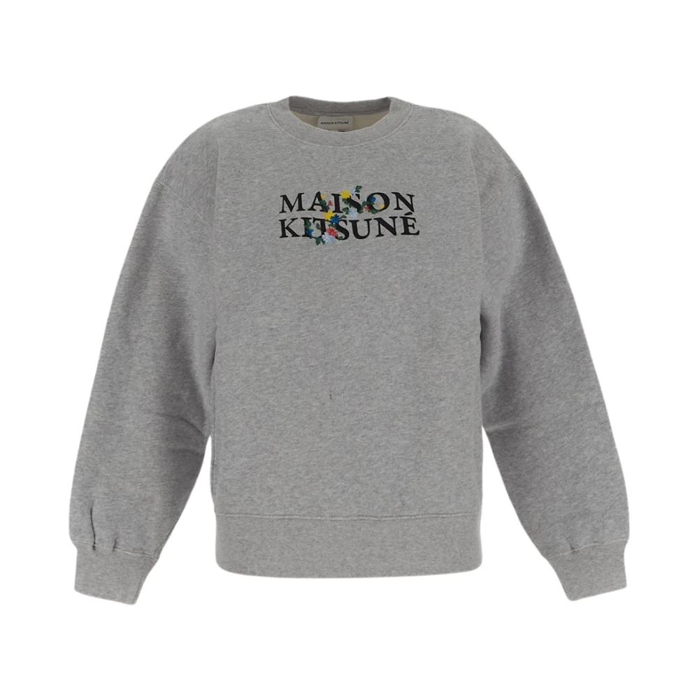 Maison Kitsuné Bloemen Logo Borduurwerk Sweatshirt Gray Dames