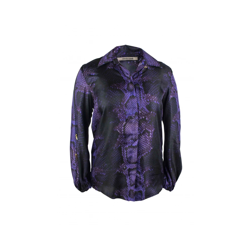 Roberto Cavalli Paarse Zijden Shirt met Slangenprint Purple Dames