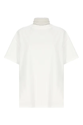 Vit T-shirt med Kontrasterande Krage