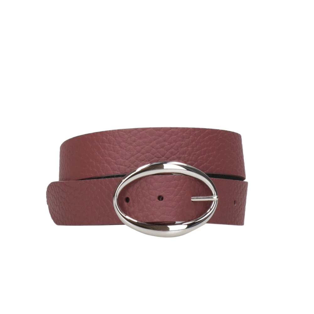 Orciani Grained Leather Reversible Belt with Oval Buckle Brown Dames