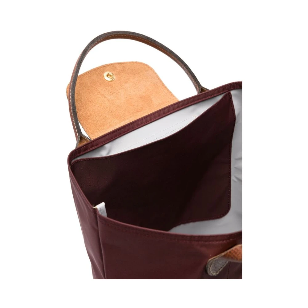 Longchamp Opvouwbare Donkerpaarse Bruine Handtas met Reliëf Logo Purple Dames