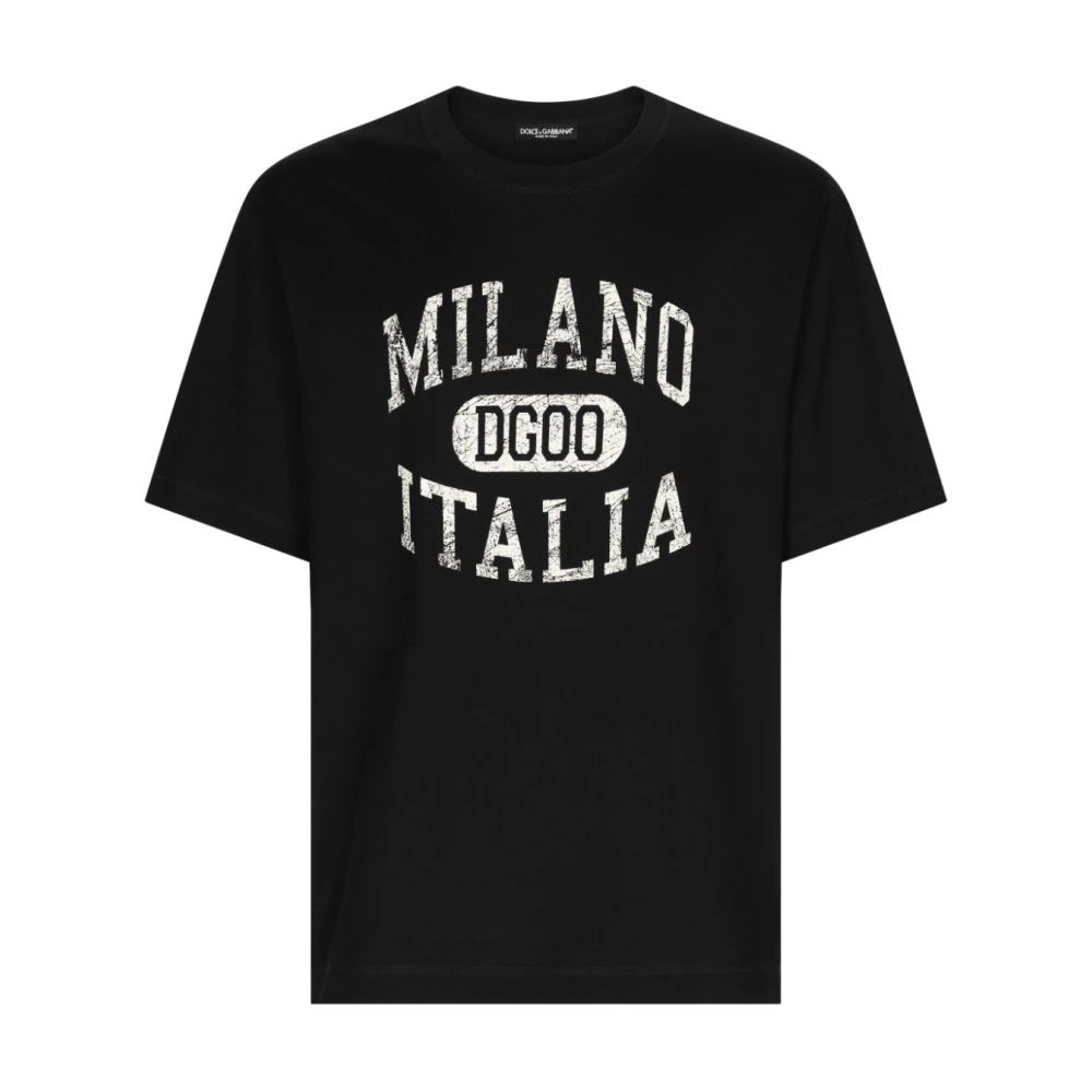 Dolce & Gabbana Svart Bomull T-shirt med Vita Bokstäver Black, Herr
