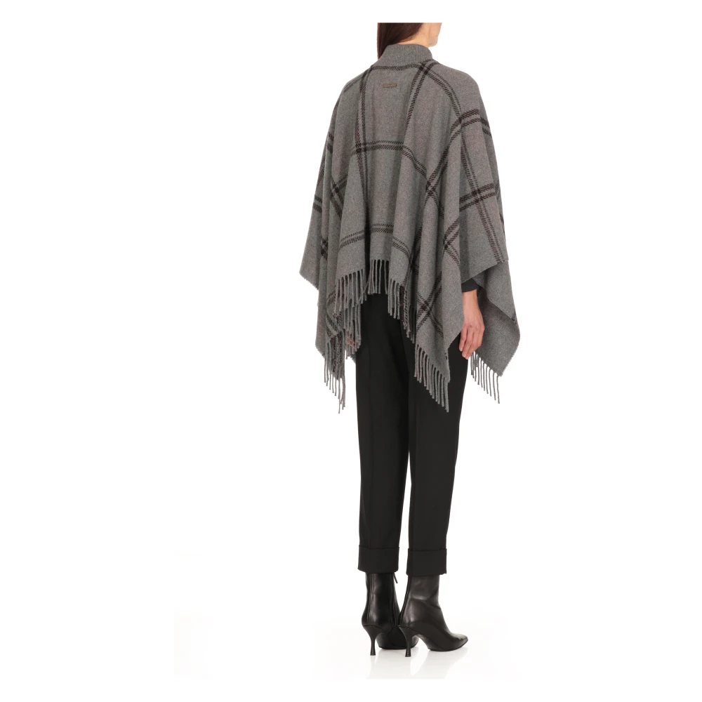 PESERICO Grijze Wollen Poncho met Lurex Details Gray Dames