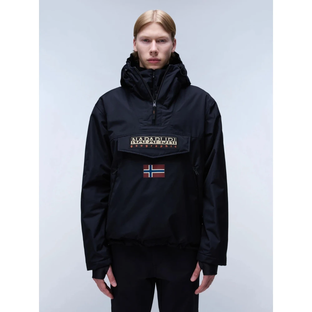 Napapijri Zwarte Rainforest Anorak met Dubbele Rits Black Heren