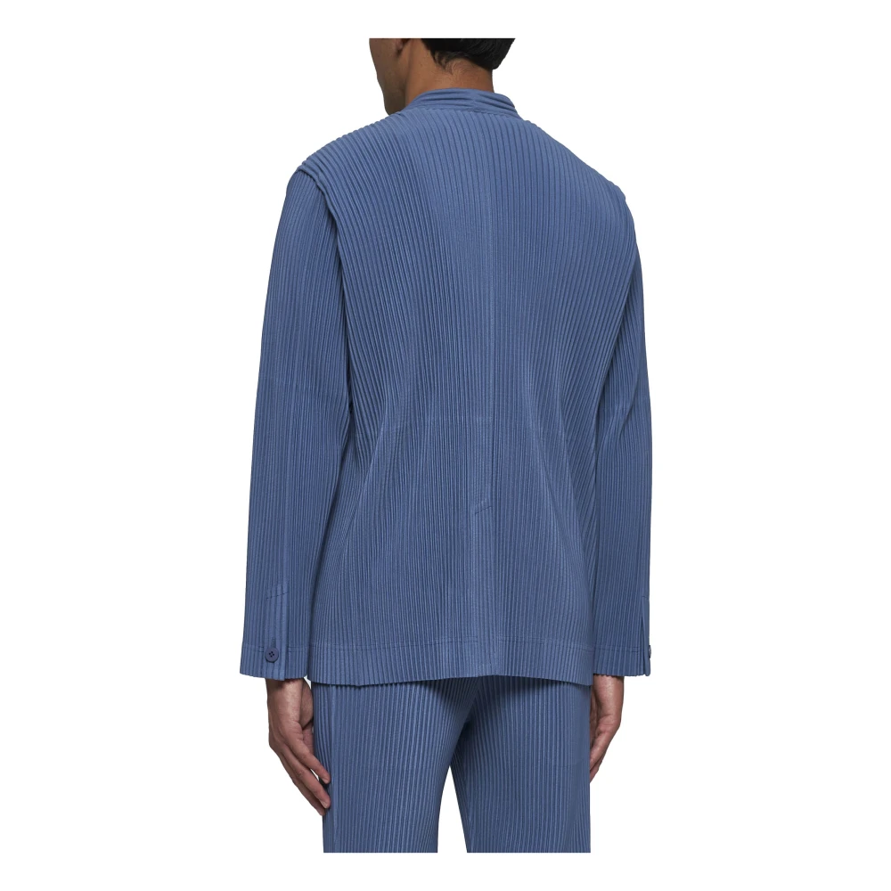 Issey Miyake Geplooide Kraagloze Blazer Jas Blue Heren