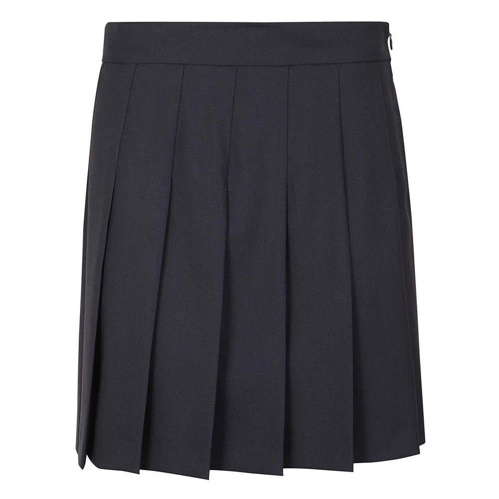 Max Mara Studio Blauwe Geplooide Wollen Mini Rok Blue Dames
