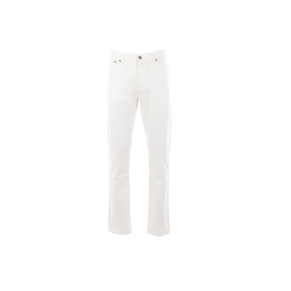 Ermenegildo Zegna Witte Slim-Fit Jeans met Leren Logo White Heren