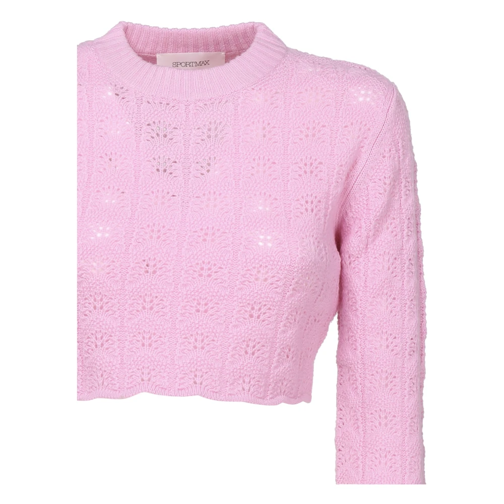 Max Mara Roze Katoenen Trui Ronde Hals Crop-top Pink Dames