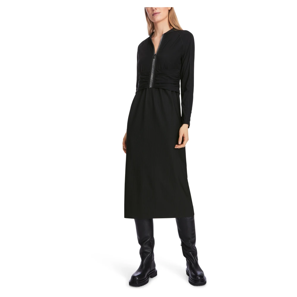 Marc Cain Geplooide Midi Jurk met Jas Black Dames