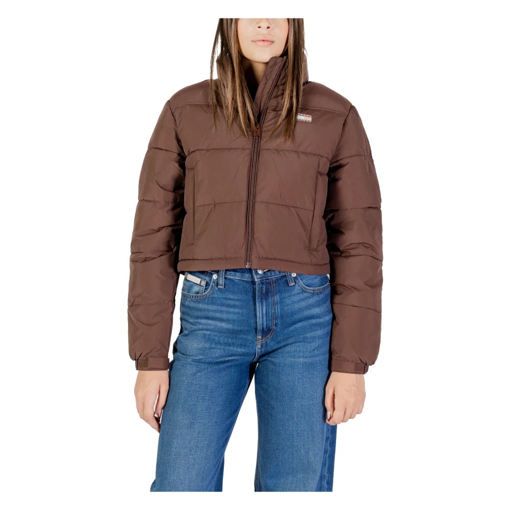 Tommy Jeans Vrouw Bruin Jassen Dames, L, Nylon, Gewatteerde Pufferjas Met Vlagontwerp