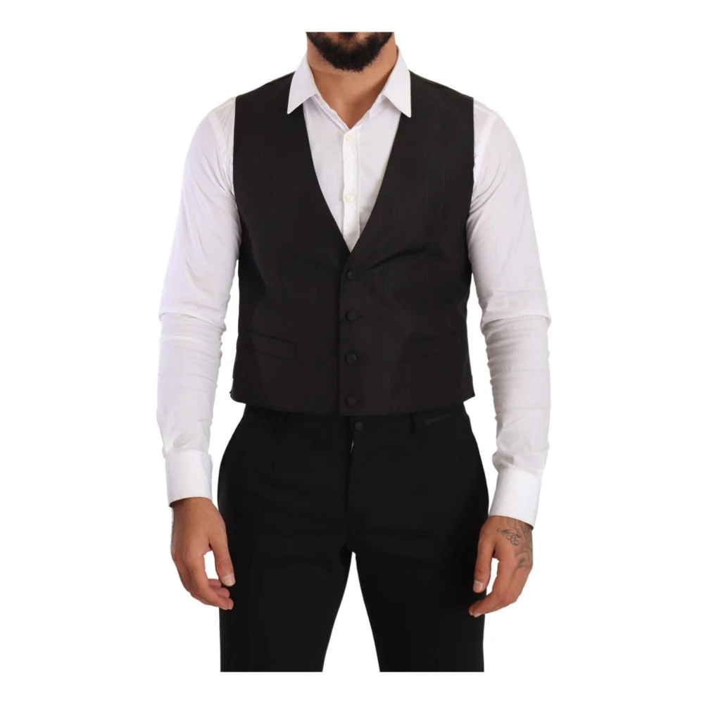 Dolce & Gabbana Men's Gray Waistcoats, M, Silk Formal Vest, Slim Fit,