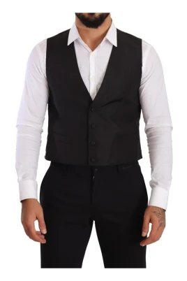 Grå Silkesformell Väst, Slim Fit, Tillverkad i Italien