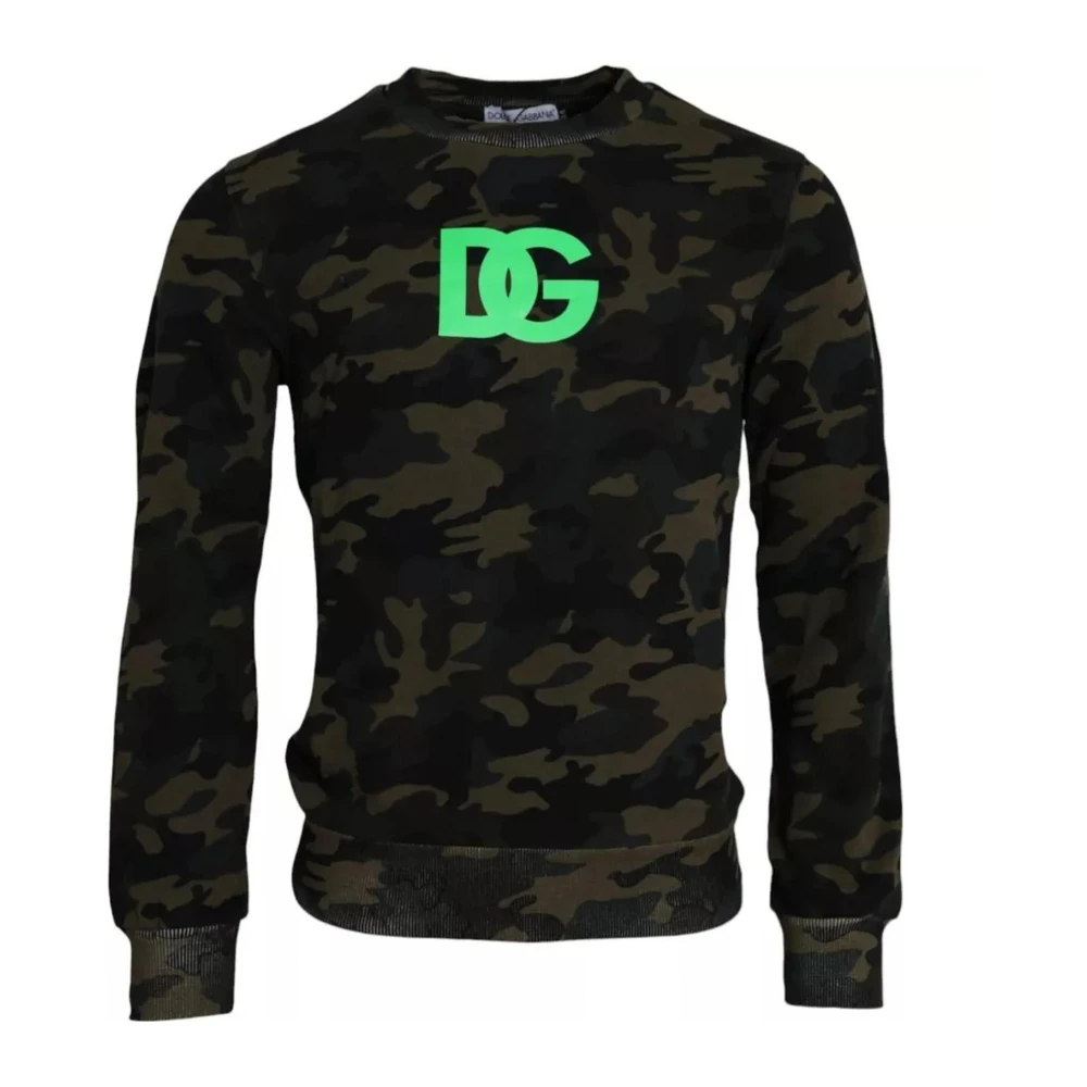 Dolce & Gabbana Zwarte Camo Crew Neck Sweater Multicolor Heren