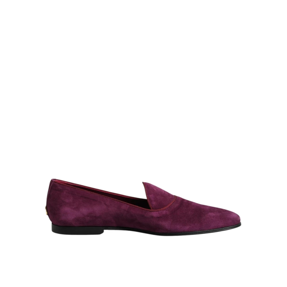 Dolce & Gabbana Women's Purple Velvet Slip-On Loafers Leather Sole