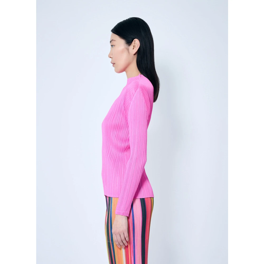 Issey Miyake Geplooide high-neck longsleeve top Pink Dames