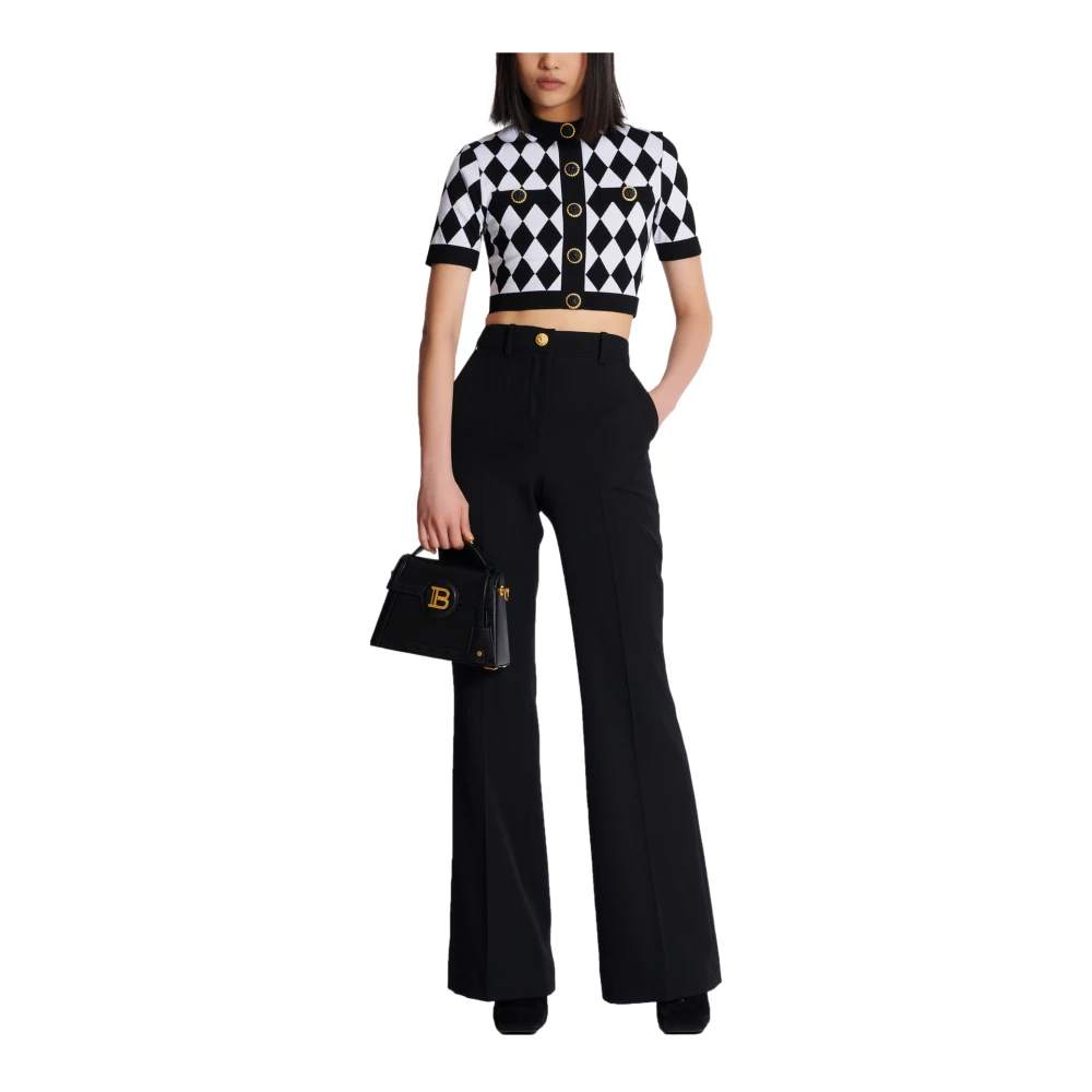 Balmain Diamant jacquard gebreide top Black Dames