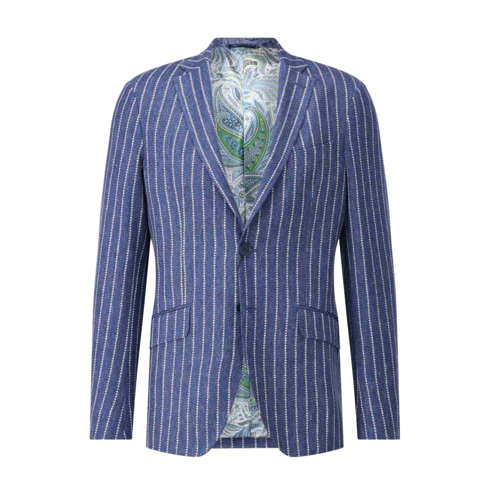 ETRO Slim-Fit Linnen Jas met Strepen Blue Heren