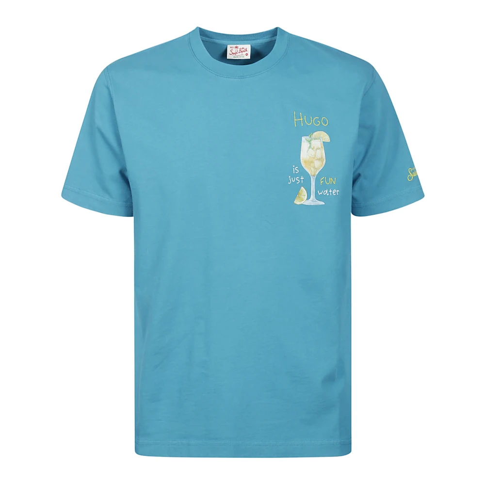 MC2 Saint Barth Blauw Cocktail Print Katoenen T-Shirt Blue Heren