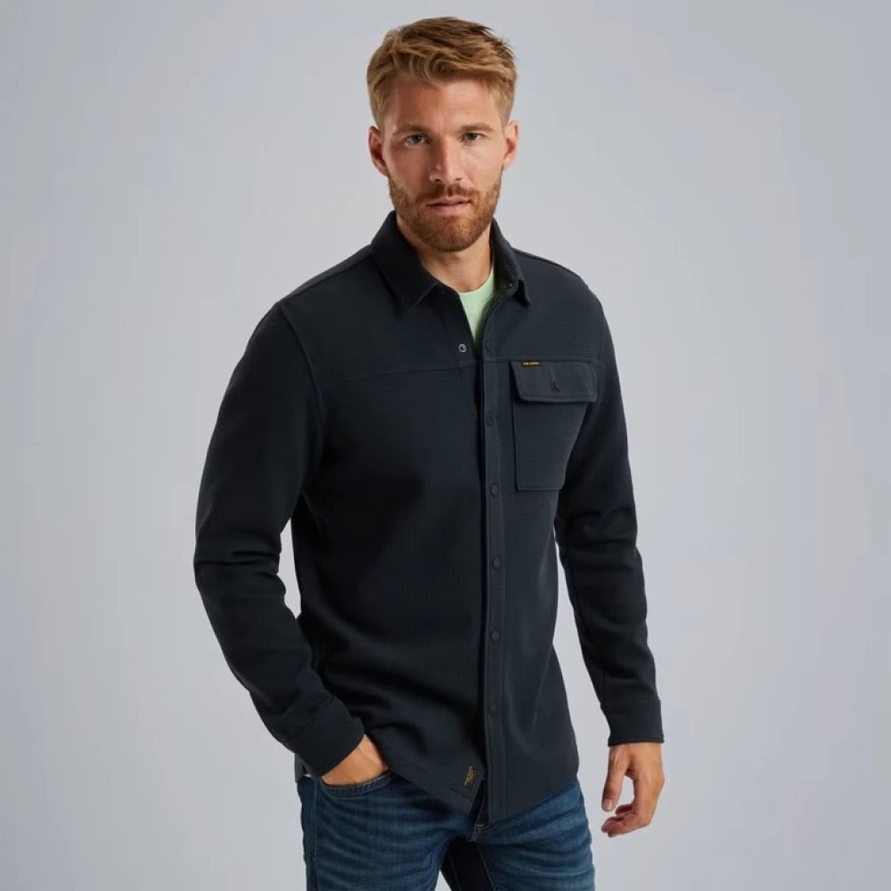 PME Legend Wafel Dubbelzijdig Jersey Overhemd Jas Blue Heren