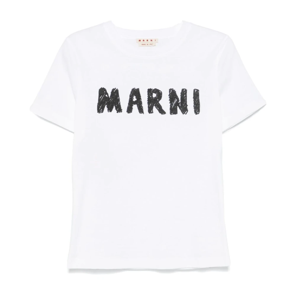 Marni Witte Crayon Logo T-Shirt White Dames