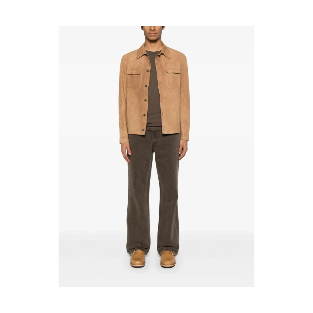 Salvatore Santoro Beige Leren Jas Knoopsluiting Beige Heren