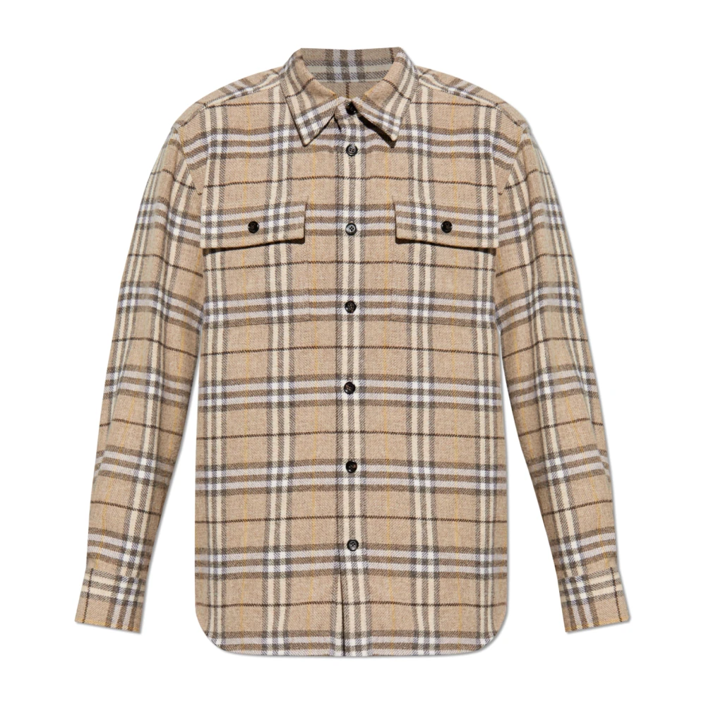 Burberry Wollen shirt met ruitpatroon Beige Heren