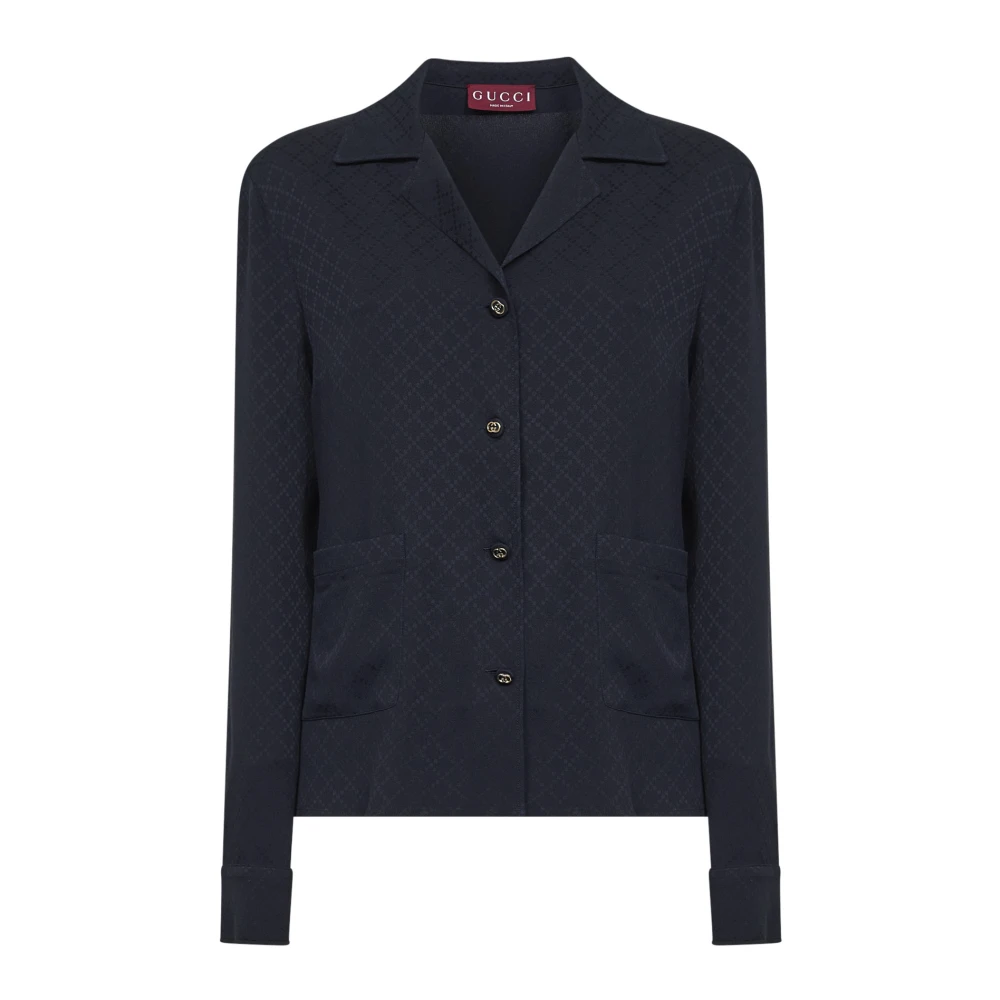 Gucci Women's Blue Shirts, M, Silk Jacquard Shirt