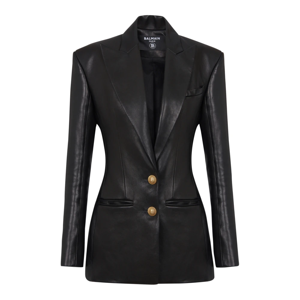 Balmain Leren jas met 2 knopen Black Dames