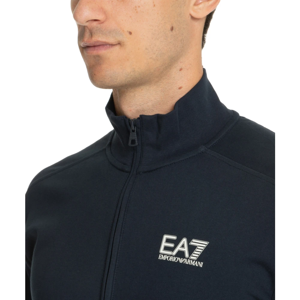 Emporio Armani EA7 Effen Rits Tracksuit met Logo Detail Blue Heren