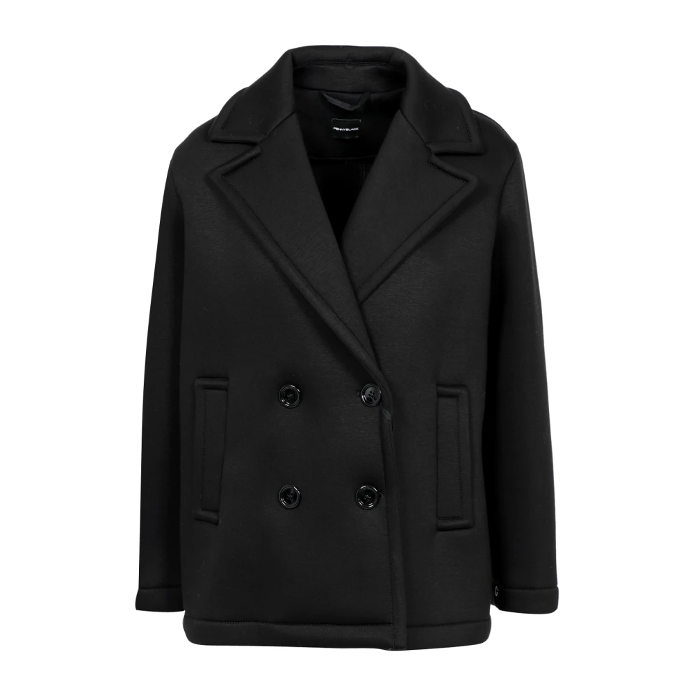 Pennyblack Jersey Scuba Double-Breasted Wijde Revers Jas Black Dames