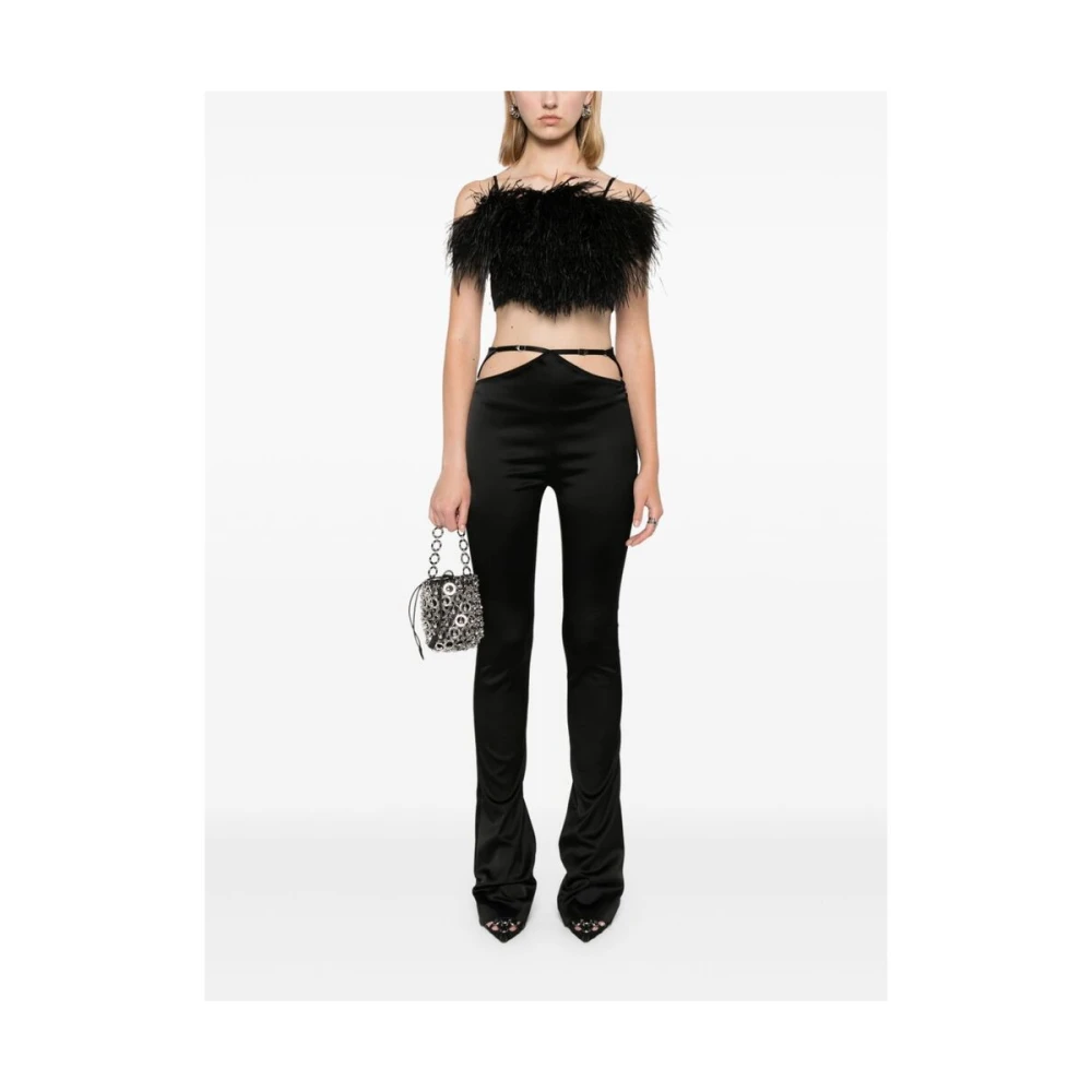 The Attico Zwarte Satijnen Hoge Taille Flare Broek Black Dames