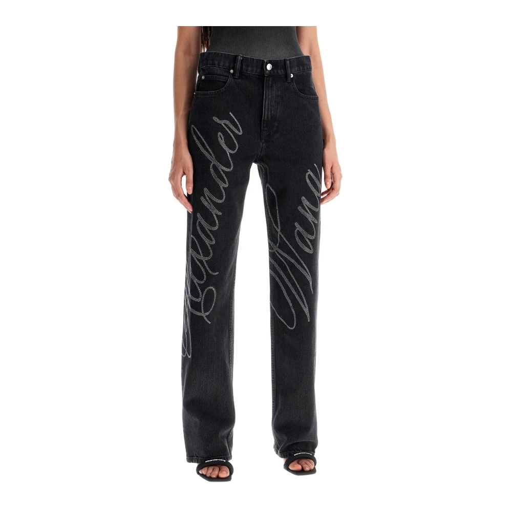 alexander wang Rhinestone Straight Jeans Gray Dames