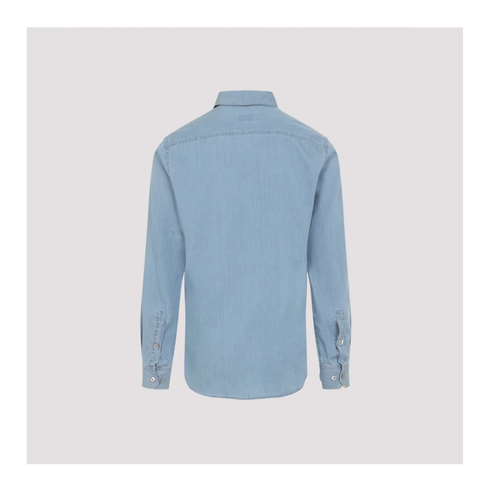 Giorgio Armani Lichtblauwe Denim Overhemd Blue Heren