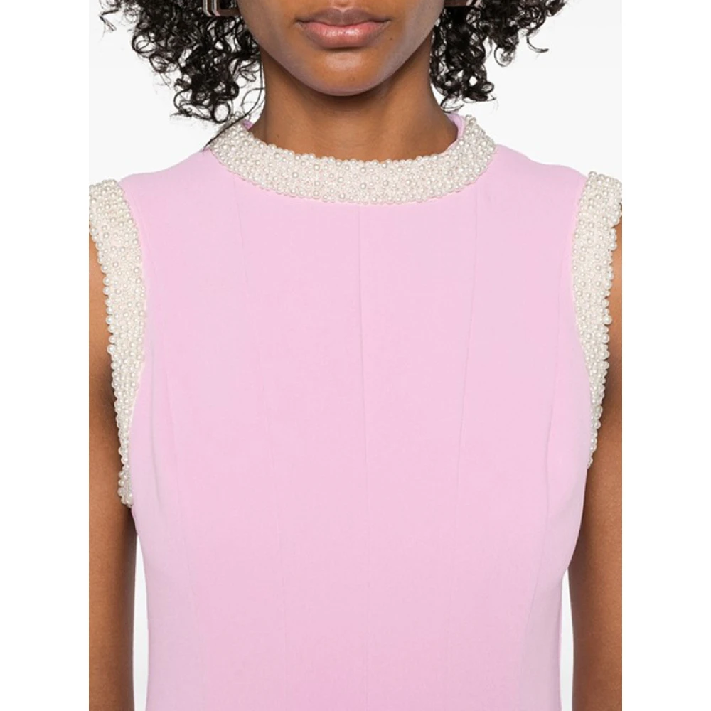 Self Portrait Roze Midi Jurk met Parelrand Pink Dames