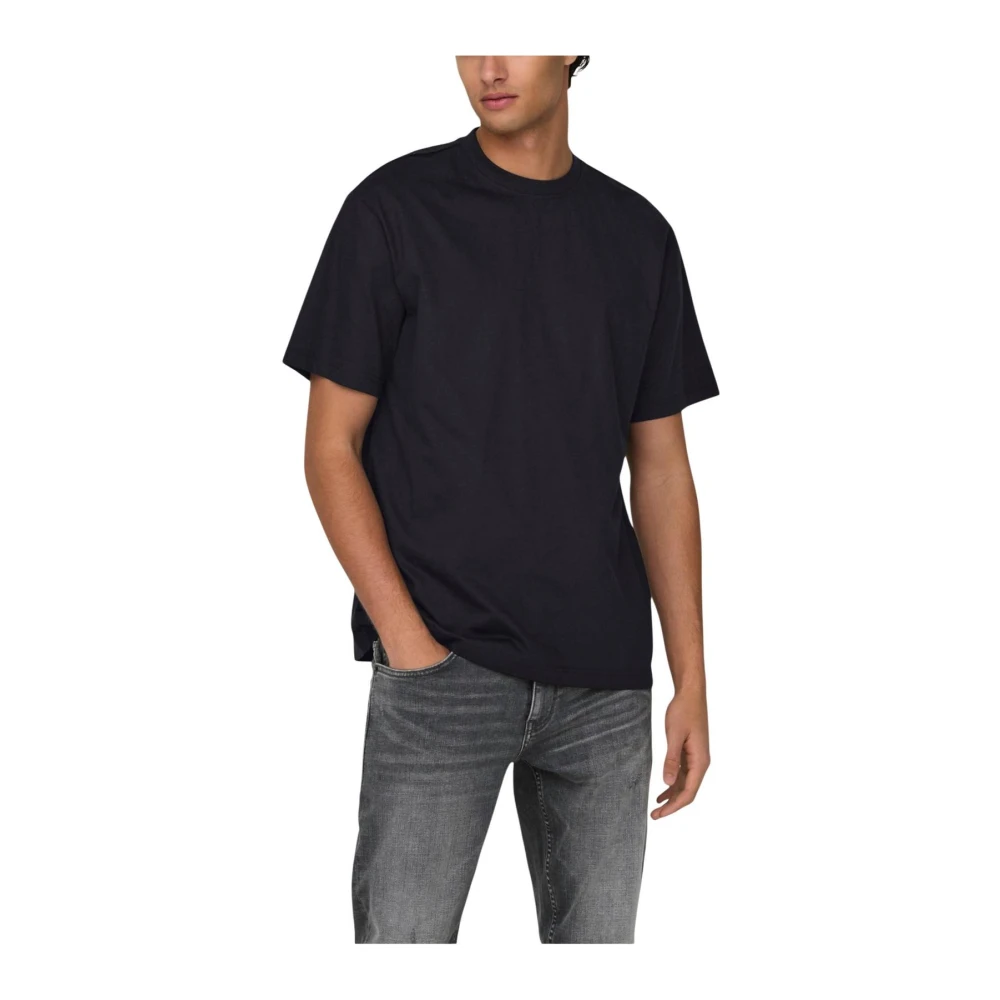Only & Sons Men's Black Cotton Round Neck Short Sleeve T-Shirt