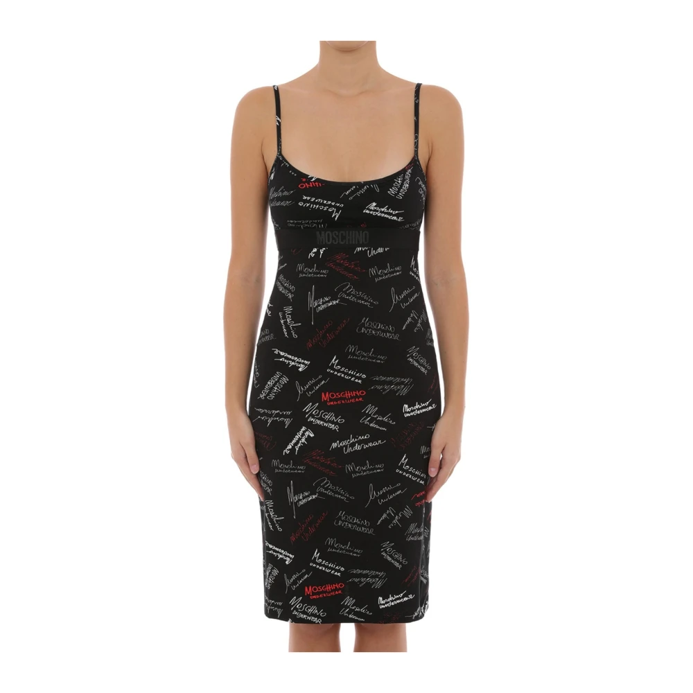 Moschino Black Signature Print Cotton T-Shirt - Female - Short Dresses - M - Dresses
