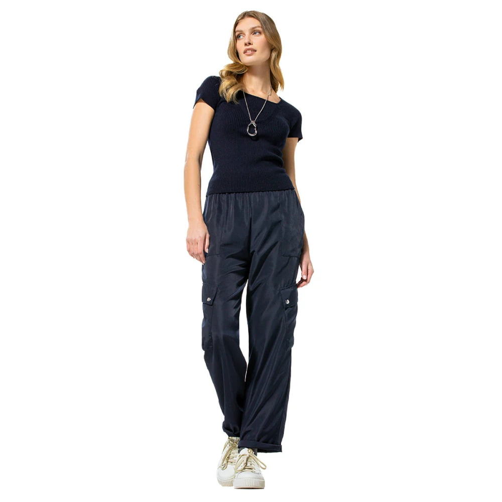 Caroline Biss Glanzende cargobroek met elastische taille Blue Dames