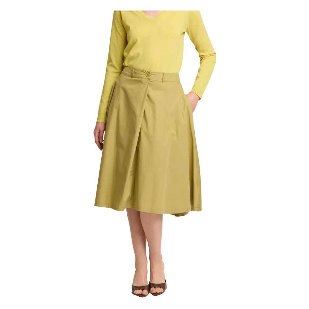 Kocca Women's Green Flowing Mid Length Pleated Skirt - Midi Skirts - S - Skirts