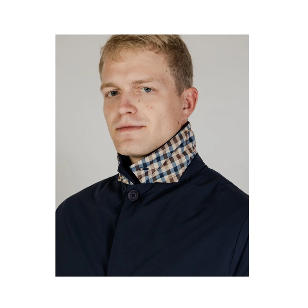 Aquascutum Gewatteerde Field Jacket met Club Check Details Blue Heren